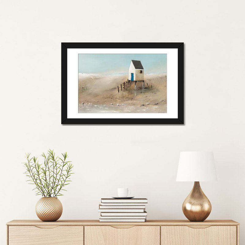 «Beach Cabins II» par Jean Jauneau - impression sur toile tendue, H 16 po x l 24 po x P 1 po, Papier d'art encadré noir