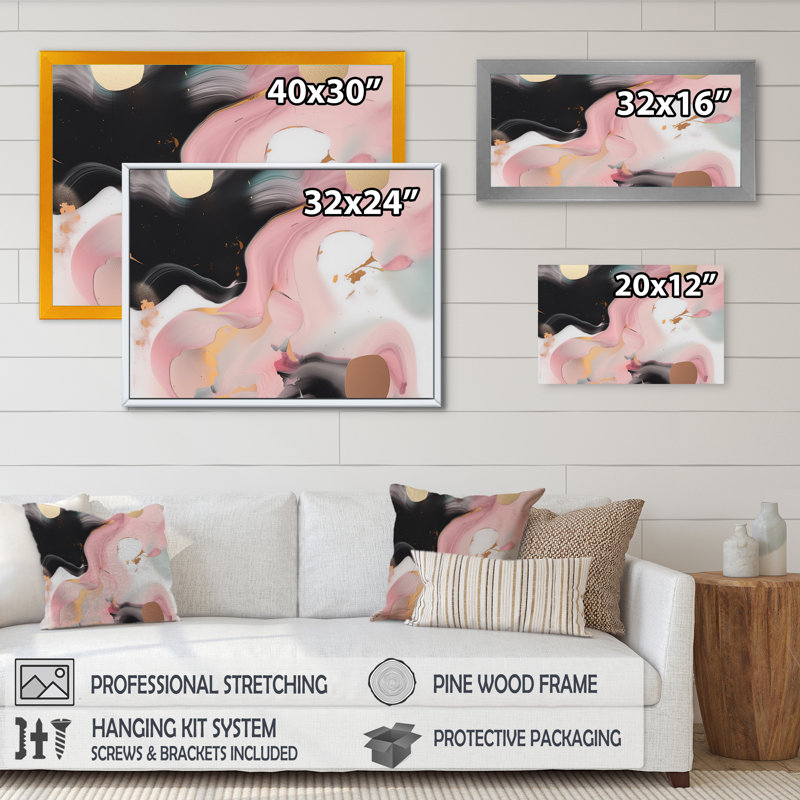 «Rose and Black Mysterious Marble I», reproductions d'art mural en marbre abstrait, H 34 po x l 44 po x P 1,5 po