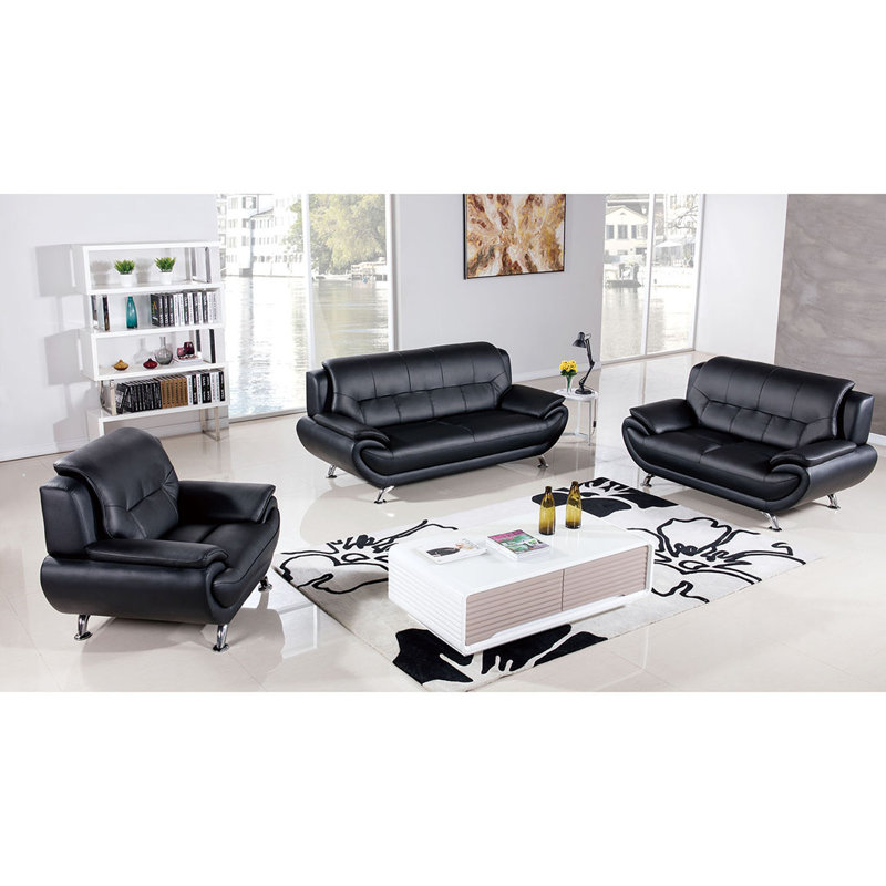 Jamelia 69'' Faux Leather Loveseat, Black Faux Leather