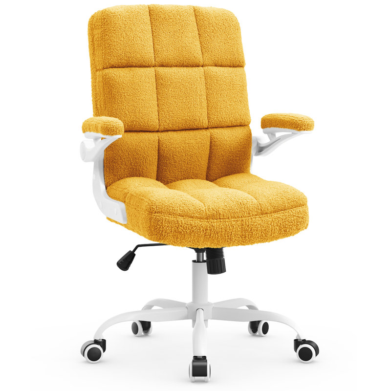 Ergonomic Executive Chair, Yellow, White, Teddy Fleece