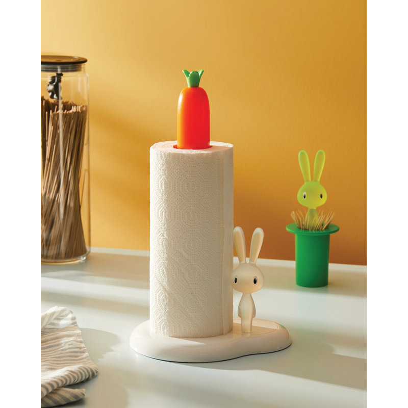 Bunny & Carrot Kitchen Roll Holder, White, 11.58"
