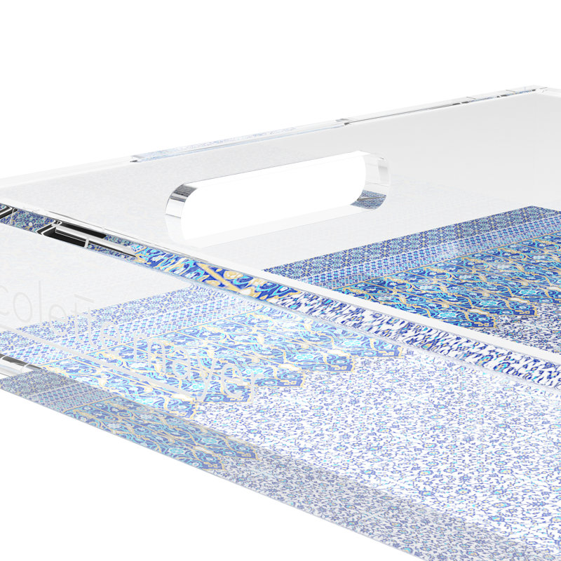 Iznik Acrylic Rectangle Decorative Tray, 17"W x 10.5"D x 2"H, Blue