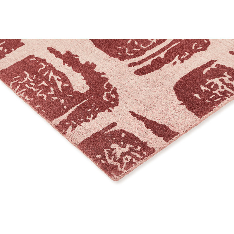 Wool Geometric Area Rug in Red/Pink, 6'7" x 9'2"