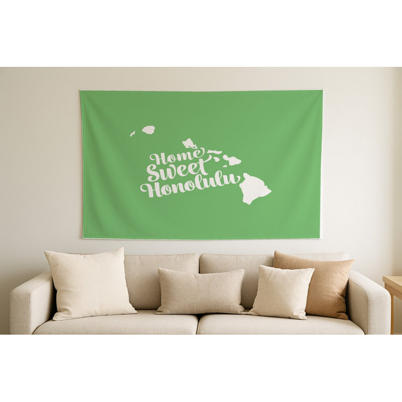 Douce Honolulu — Silhouette de l'État d'Hawaï — Peinture murale d'intérieur paysage, H 80 po x l 68 po