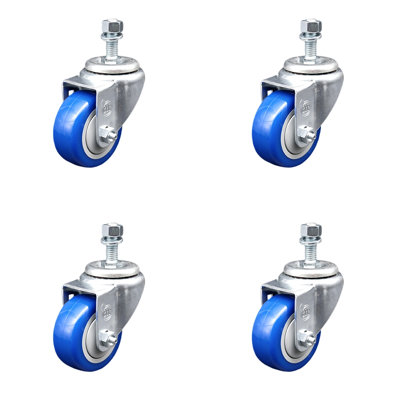 3.5 Inch_Polyurethane Wheel Swivel 12mm Threaded Stem Caster Set SCC