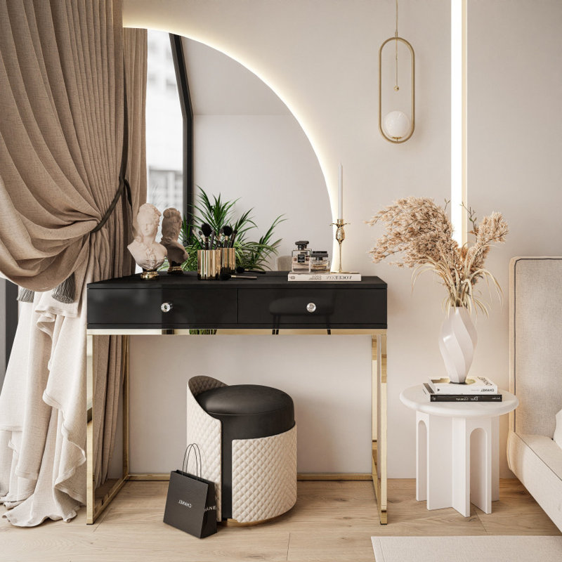 Daijuan Dressing Table with Mirror, Black