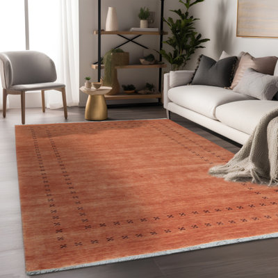 Tapis intérieur / extérieur en laine noué à la main de style sud-ouest orange élégant et durable Northome