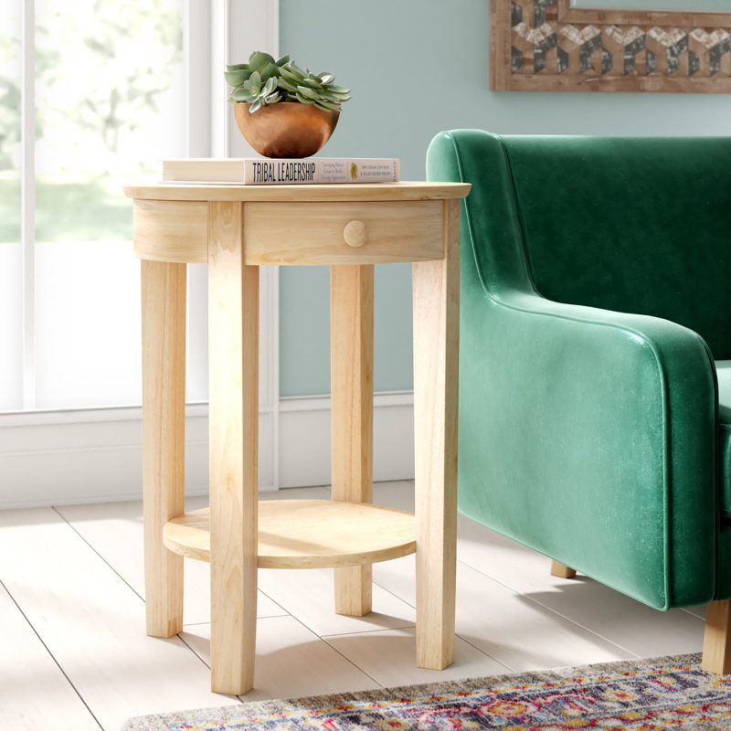 Manatuto Solid Wood Top 1 End Table with Storage, Unfinished