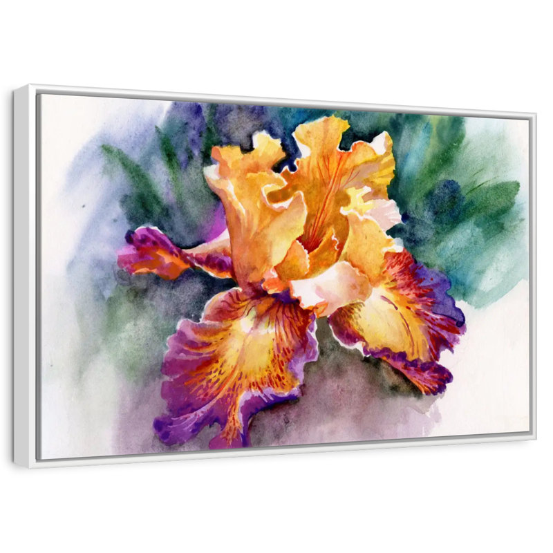 Fleur d'iris jaune, Cadre flottant blanc, 43 po x 29 po