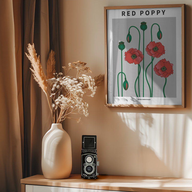 "Red Poppy", art mural texturé encadré, Naturel, H 14 po x l 10 po
