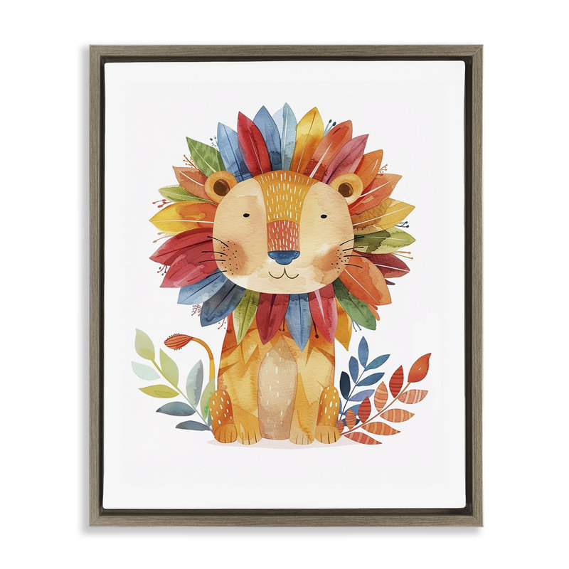  «Rainbow Blooms Lion Floater» par LSR Design Studio, H 21 po x l 17 po, Cadre flottant orme Montalcino