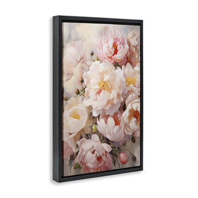 Collage de pivoines roses, toile flottante encadrée par Roozbeh Bahramali