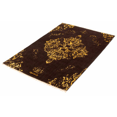 Tapis oriental brun foncé / crème noué à la main Oriental