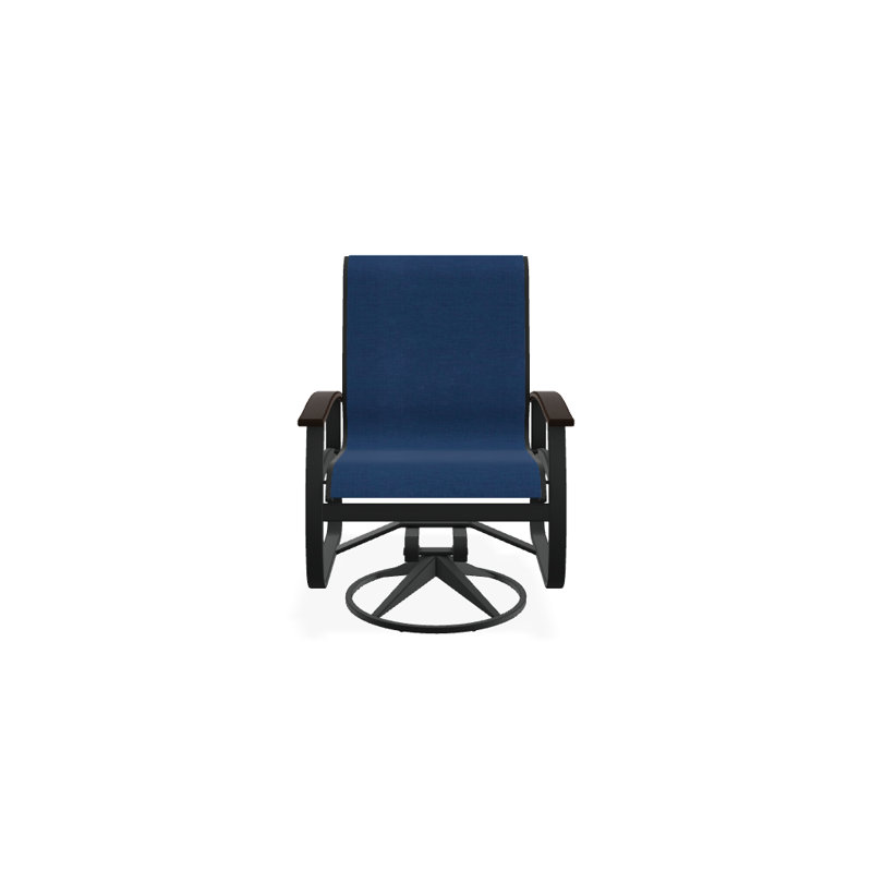 Belle Isle Outdoor Dining Armchair, Cobalt 35D Sunbrella®, Kona P10, Textured Graphite