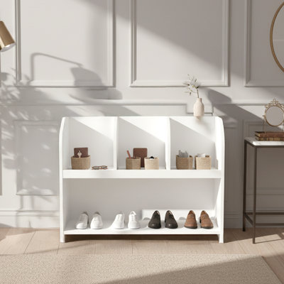 Rangement pour chaussures à 4 cubes, armoire à chaussures en panneau de fibres à densité moyenne blanc moderne avec boucle de sécurité pour entrée, couloir ou chambre à coucher