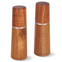Electric Salt and Pepper Grinder Set-Battery Operated Stainless Steel Mill  (2)with led light -Automatic one-handed operation shaker - Acacia Wood base