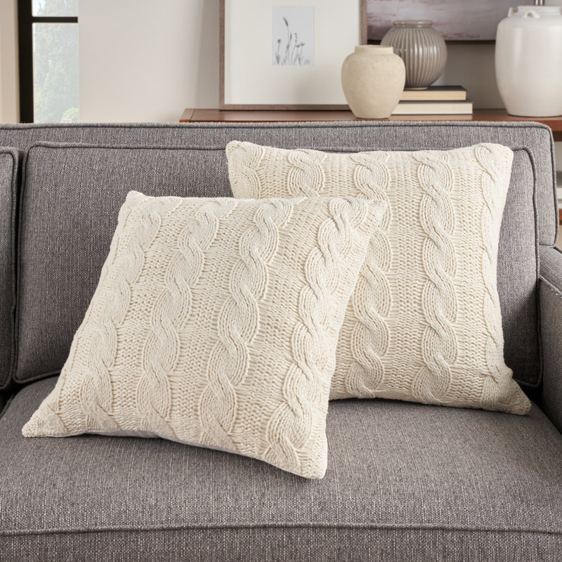 100% Cotton Throw Square Pillow Cover & Insert, White