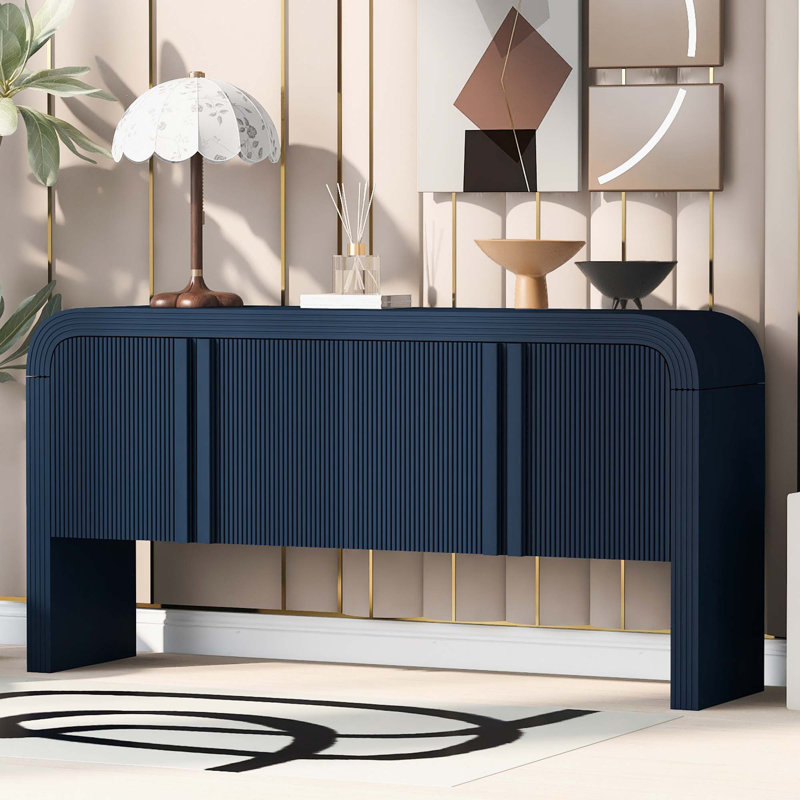Buffet long cannelé à 4 portes 62,23 po Novay, Marine