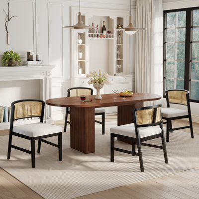 Rattan Dining Chairs Set of2/4/6, Rubber Wood Frame, Curved Back, Thick Padded Seat, Armless Kitchen Side Chairs for Dinging, Living, Kitchen