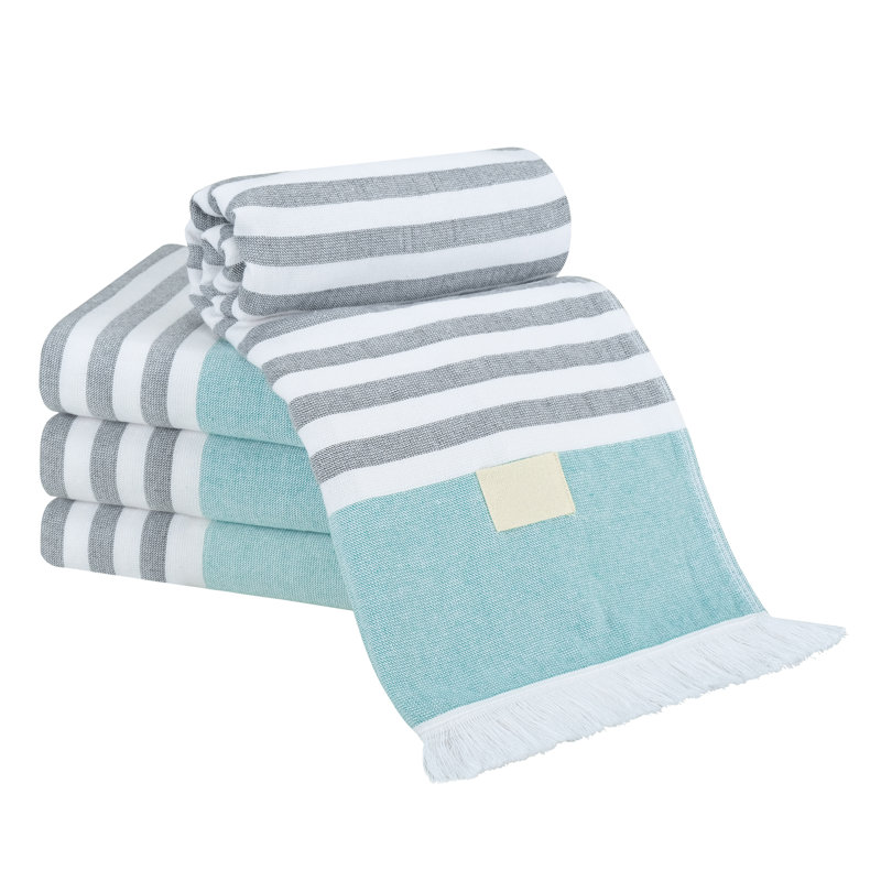 100% Cotton 35x60" Size 4 Pack Turkish Peshtemal Beach Towels, Blue