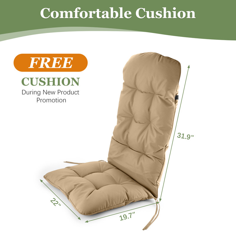 Chaise Adirondack pliante en poly Lumber avec porte-gobelets, repose-pieds et coussin, Noir