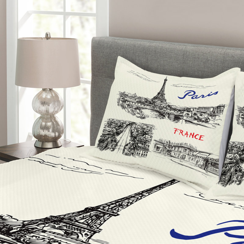 Eiffel Tower Bedspread Set with Shams, 170 x 220 cm