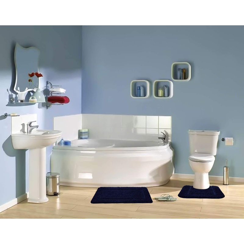 2 Piece Set Rectangle/u-shaped Bath Mat , Navy