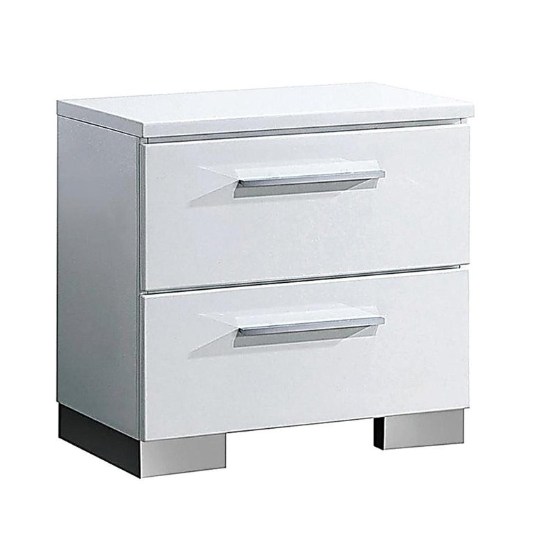 Table de chevet 2 tiroirs en bois, blanc brillant