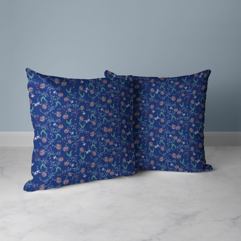 Coussin réversible Songbird Flora Parade, Bleu, H 26 po x l 26 po