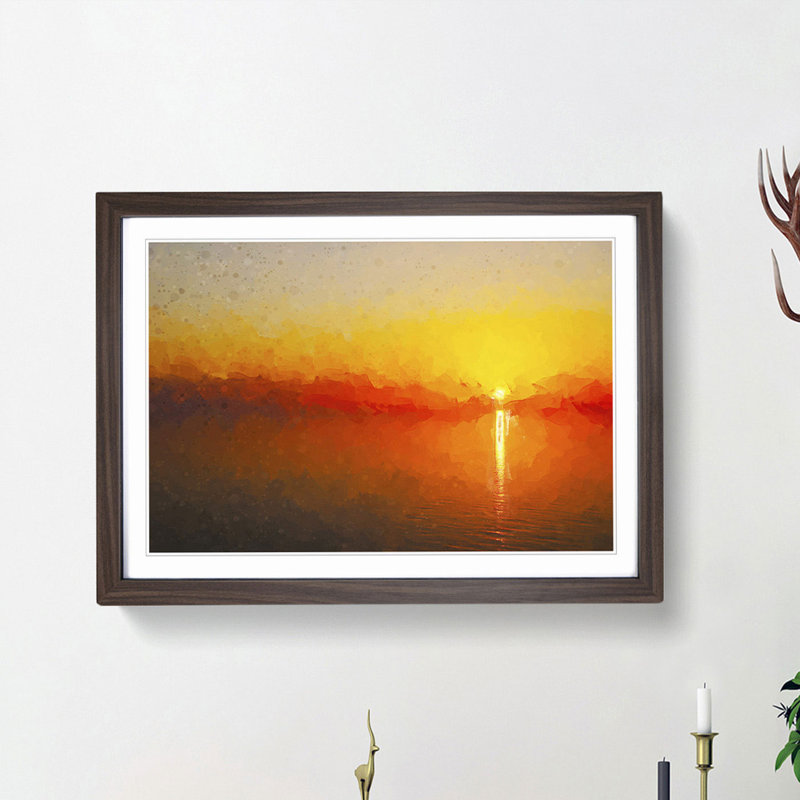 Reflection of an Orange Sunset in Abstract - Picture Frame Graphic Art Print, 48cm H x 65cm W x 2cm D, Walnut Framed
