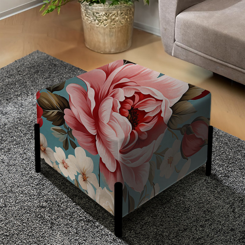 Vintage Pink And Blue Rose Floral Pattern - Floral Square Ottoman