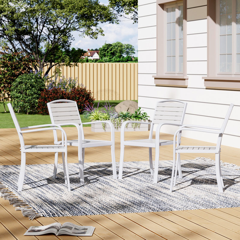 Chrysanthi Stacking Patio Dining Side Chair, White