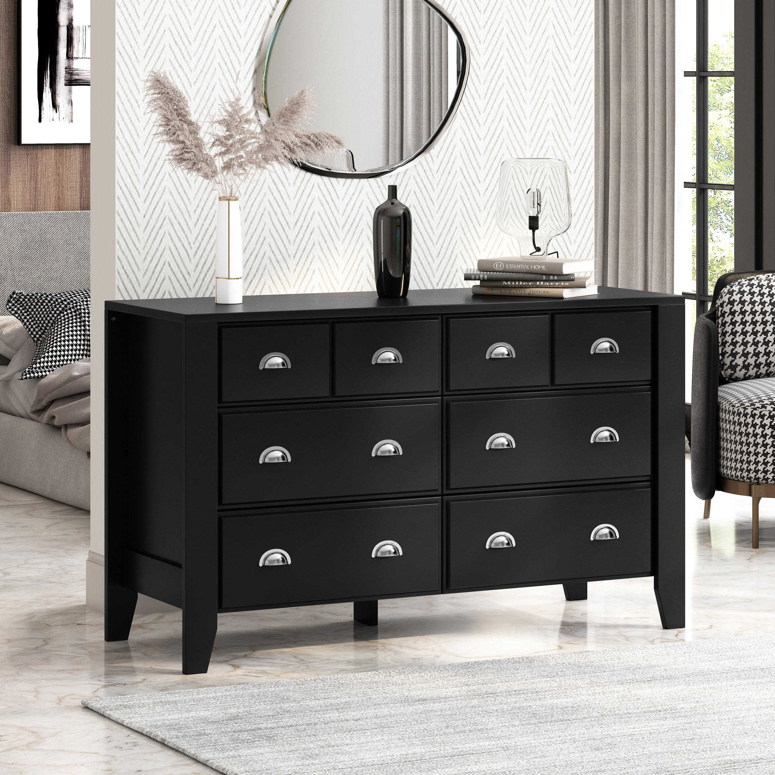 Aliauna Solid + Manufactured Wood 6 Drawer Dresser Lark Manor Color: Black