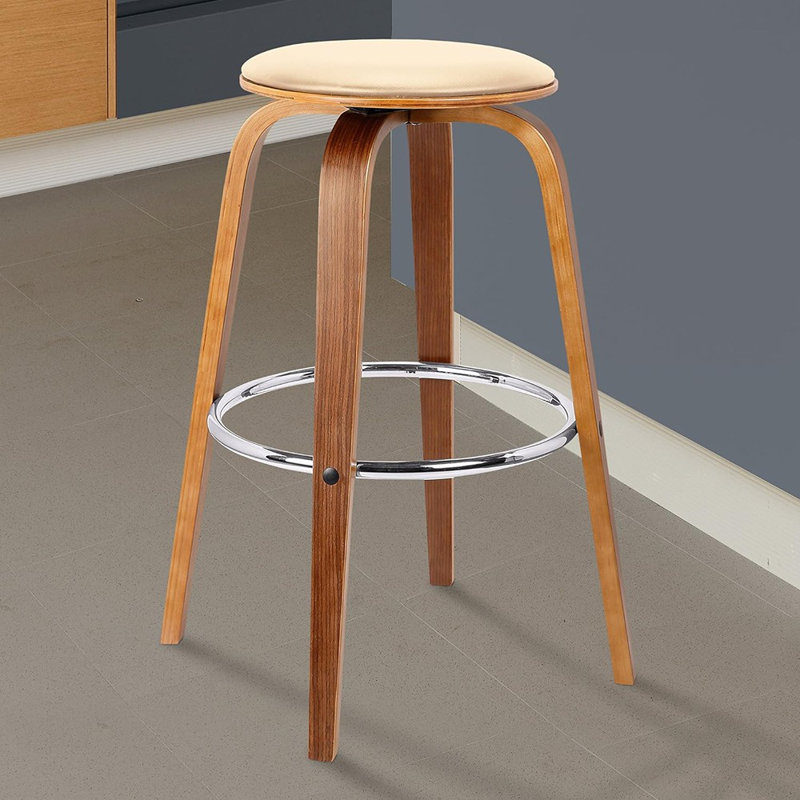 Tabouret de bar Zeno Mid-Century, Siège crème / cadre brun, Tabouret de comptoir (siège d'une hauteur de 26 p