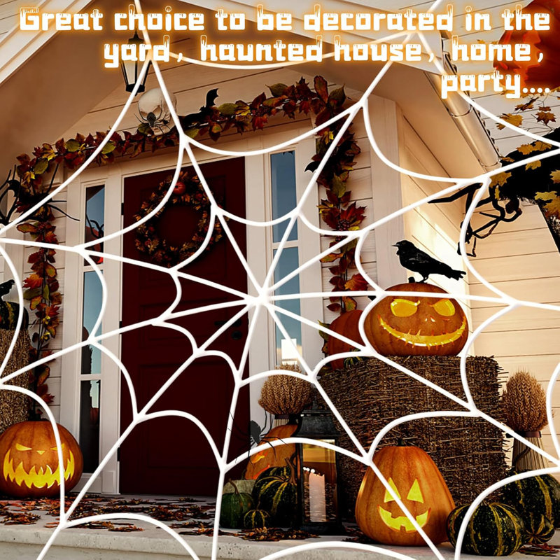 Toile d'araignée décorations d'Halloween pour l'extérieur, 9,84 pi 7 bobines, toile d'araignée noire, maison hantée effrayante pour décorations d'Halloween