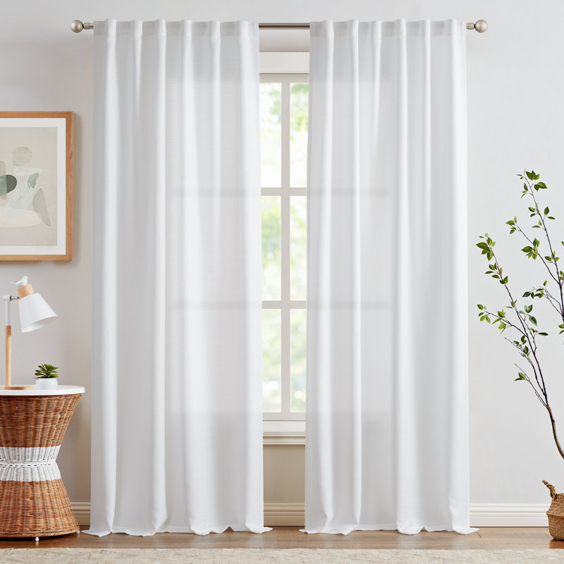 Semi Sheer Rod Pocket Farmhouse Textured Curtains, White, 50" W x 84" L
