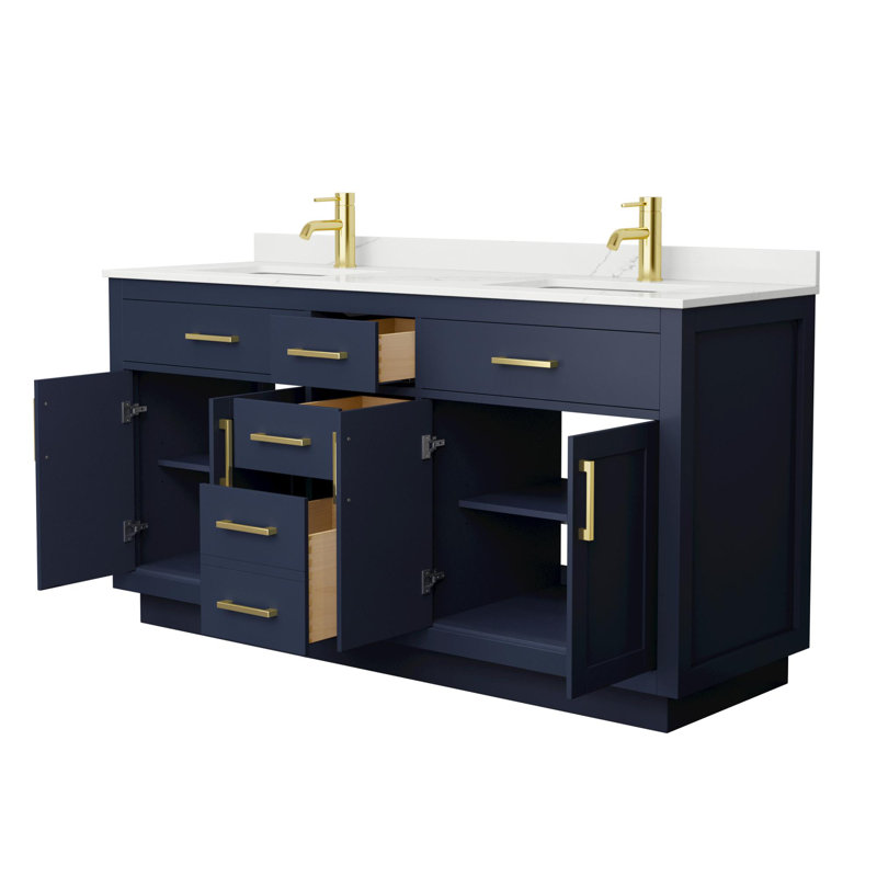 Beckett TK 66'' W Double Vanity, Brushed Gold, Dark Gray, White Cultured Marble