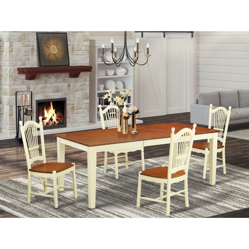 L'ensemble 5 pièces pour 4 personnes comprend une table de salle à manger rectangulaire avec rallonge papillon et 4 chaises de salle à manger, babeurre et cerise