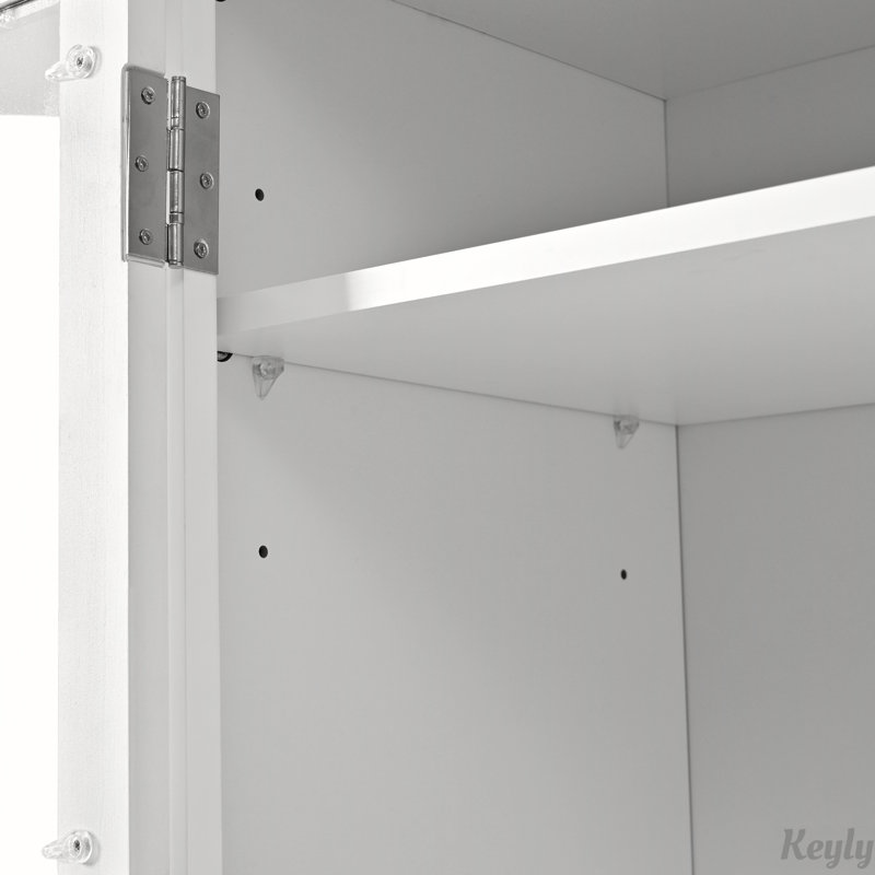 Garde-manger élégant de style shaker Eltera de 78 pouces avec portes en verre et surface rabattable, Blanc