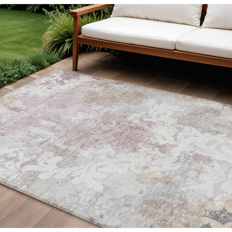 Tapis damassé intérieur gris 10 pi x 14 pi lavable