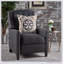 Classic Dark Grey Fabric Push Back Chair With Elegant Riveted Armrests And Durable Birch Wood Legs For Modern Comfort