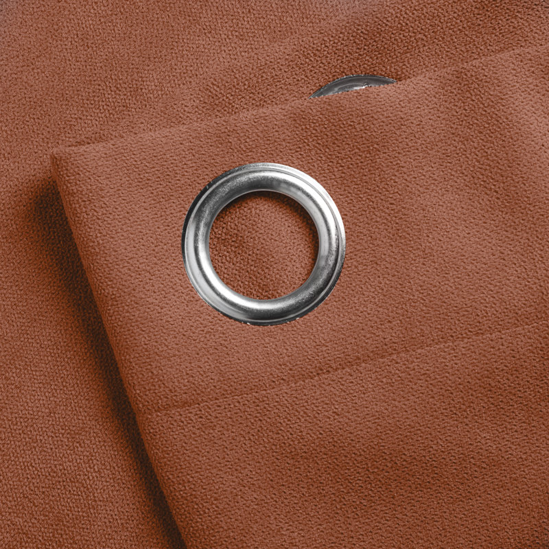Nalaiyah Velvet Chenille Eyelet Curtains, Orange, 142cm Width x 183cm Drop