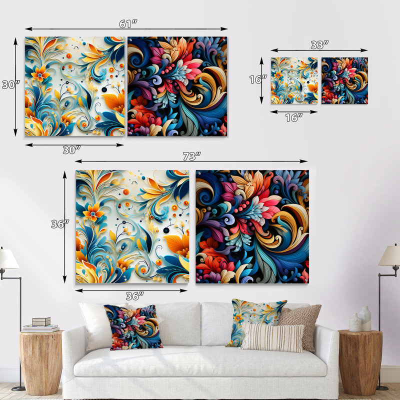 Tidworth - Ensemble de 2 peintures murales abstraites en acrylique, H 16 po x l 33 po