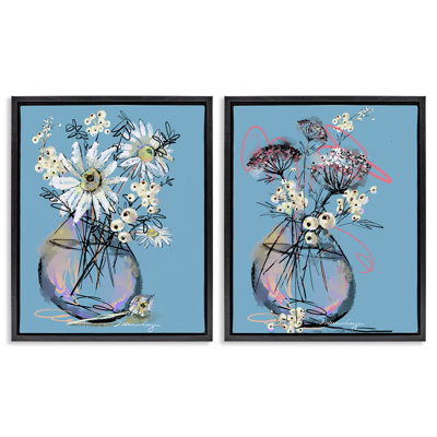Ensemble de cadre flottant 2 pièces Daisies & Snowberries Vase, design par Susan Lugar
