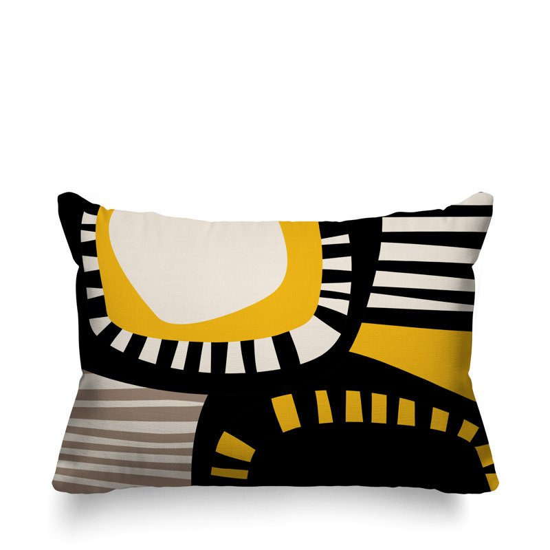Coussin rectangulaire intérieur / extérieur Alika, H 18 po x l 25 po, Jaune / noir / blanc cassé
