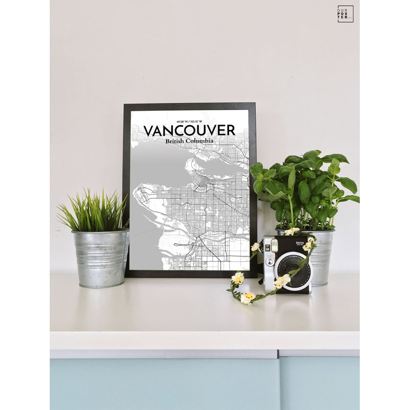« vancouver city map », reproduction d’impression sur affiche grise, H 20 po x l 16 po
