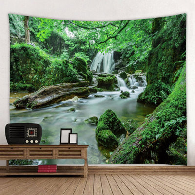 Forest Stream Scenery Tapestry Background Wall Hanging Decorative Blanket for Home Use150x150cm
