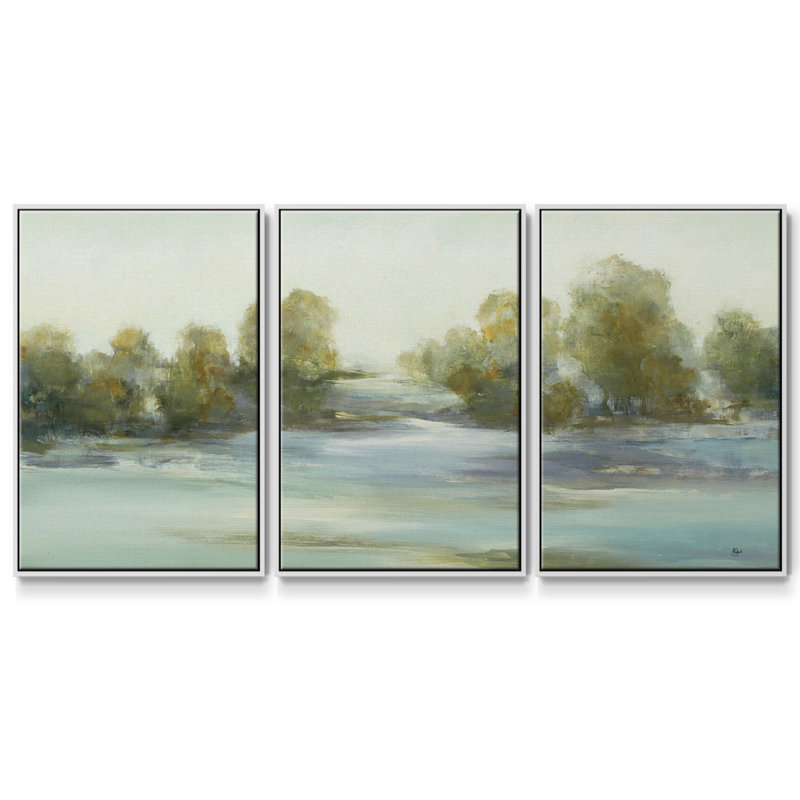 3 pièces de paysage apaisant III, H 40 po x l 78 po x P 2 po, Blanc