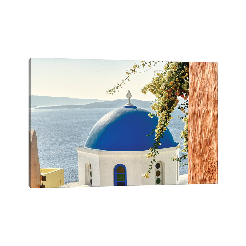 Santorini Blue Dome Of Oia by Zoe Schumacher - Wrapped Canvas Print, 20.32 cm H x 30.48 cm W