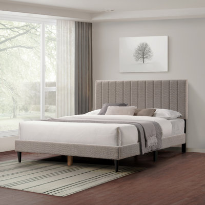 Cadre de lit plateforme tapissier grand lit, tête de lit capitonnée, meubles de chambre à coucher de style Mid-Century, aucun sommier requis, lattes en bois de cadre de lit, cadre souple moderne, 64,25 po x 84,5 po x 45 po